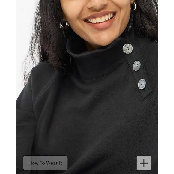 J.CREW Women’s Wide Button-Collar Sweatshirt in Cloudspun Fleece in Black-XLarge - Picture 1 of 11